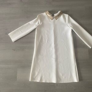 Zara Cream Long-Sleeve Dress with Gold Sequin Collar